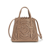 Laser-Cut Leather Mini Tote with Scalloped Edge